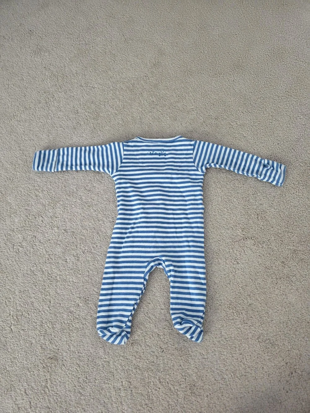 Baby Boy 0-3m Magnetic Blue And White Striped Footed Pajamas/sleeper
